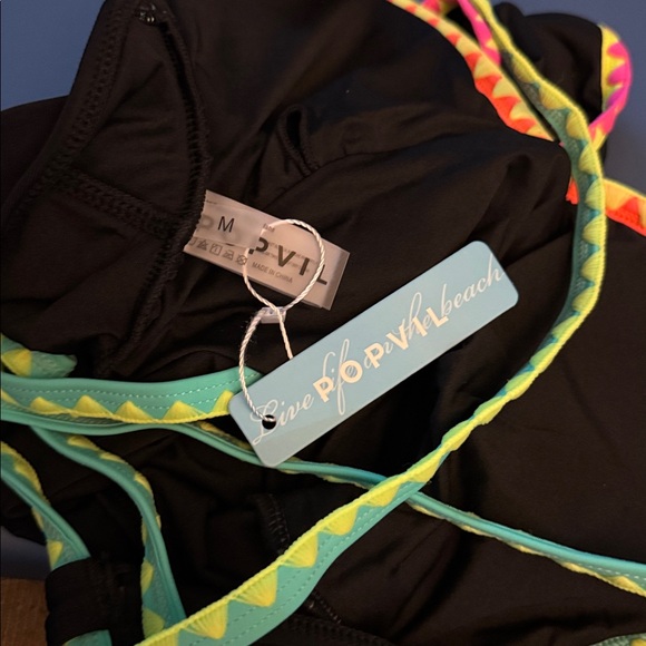 Popvil One Piece Swimsuit Tummy Control Shapewear Slimming Black Neon Tie M NWT - Picture 6 of 7